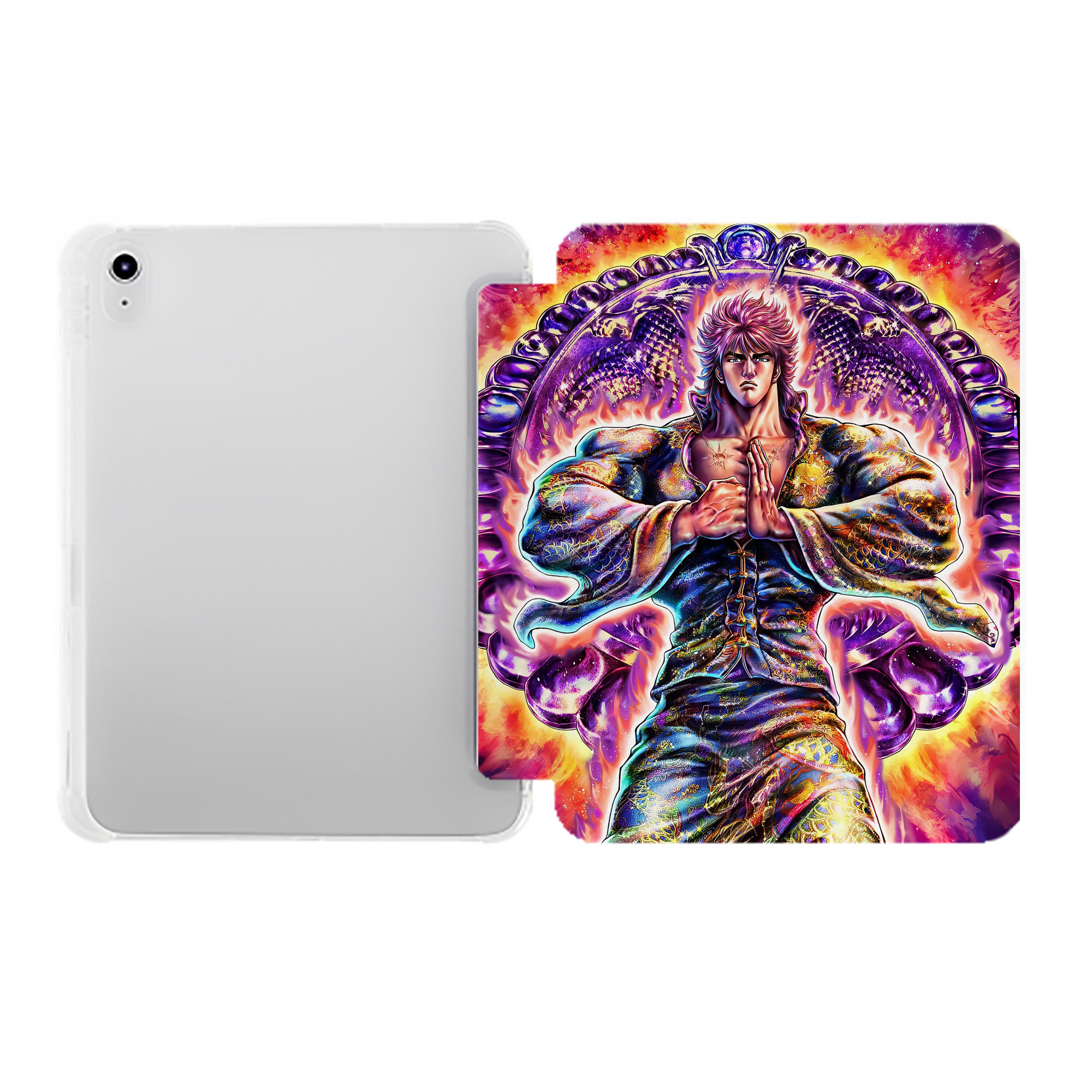 （画像用） 北斗の拳 Fist of the North Star IPad ケース ペン収納付き 三つ折りスタンド PUレザー×シリコン 対応機種9.5/10.5/10.9インチ